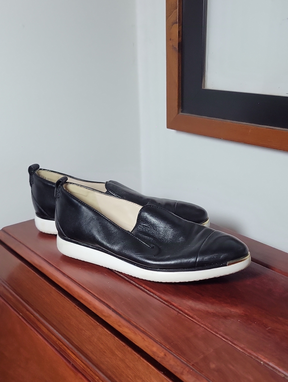 Black Slip-On Casual Shoes with White Sole